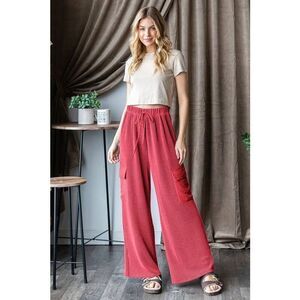 The Emily- Ribbed Drawstring Cargo Pants Red